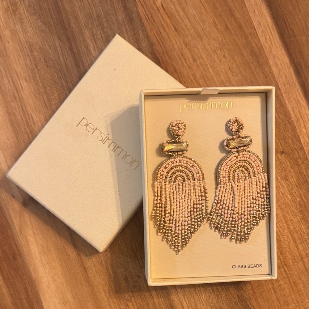 Persimmon Beaded Fringe Earrings - Gold